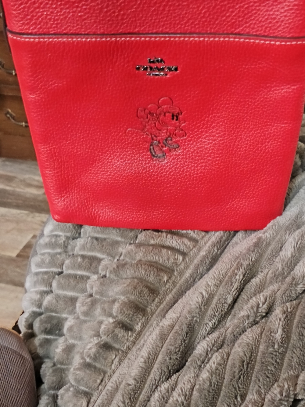 Coach Red Leather Crossbody Bag with Mickey Mouse Detail